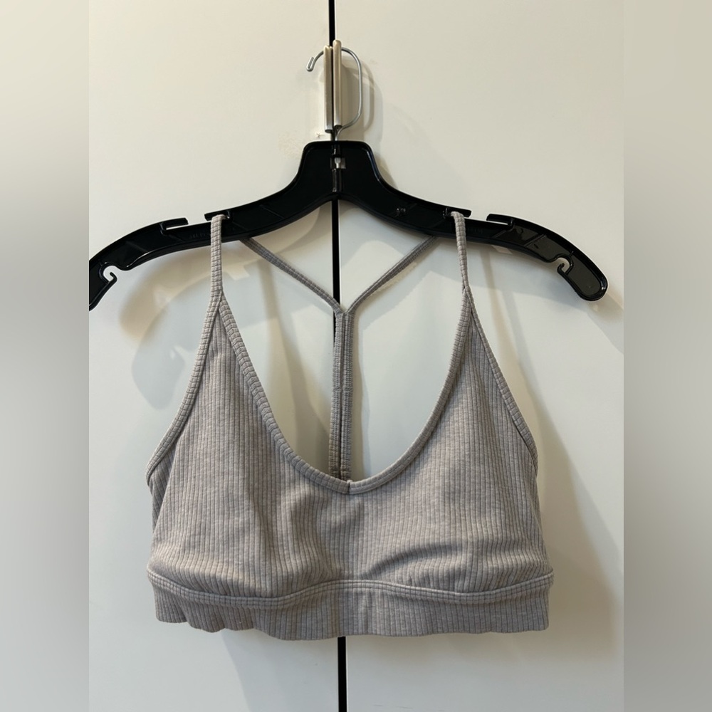 ALO Ribbed Blissful Bra Gray Small